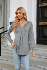 Long Sleeve Hooded Blouse - Trendsi