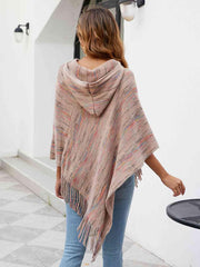 Fringe Hem Hooded Poncho - Trendsi