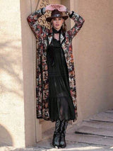 Printed Open Front Long Sleeve Outerwear - Trendsi - Flyclothing LLC