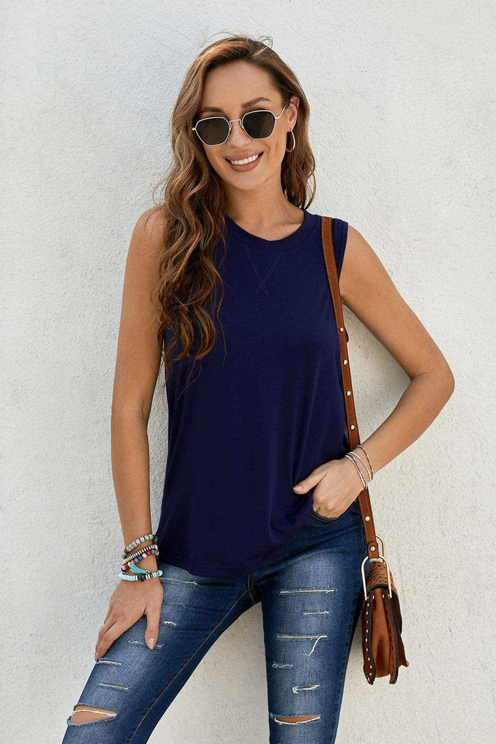 Round Neck Tank - Trendsi - Flyclothing LLC