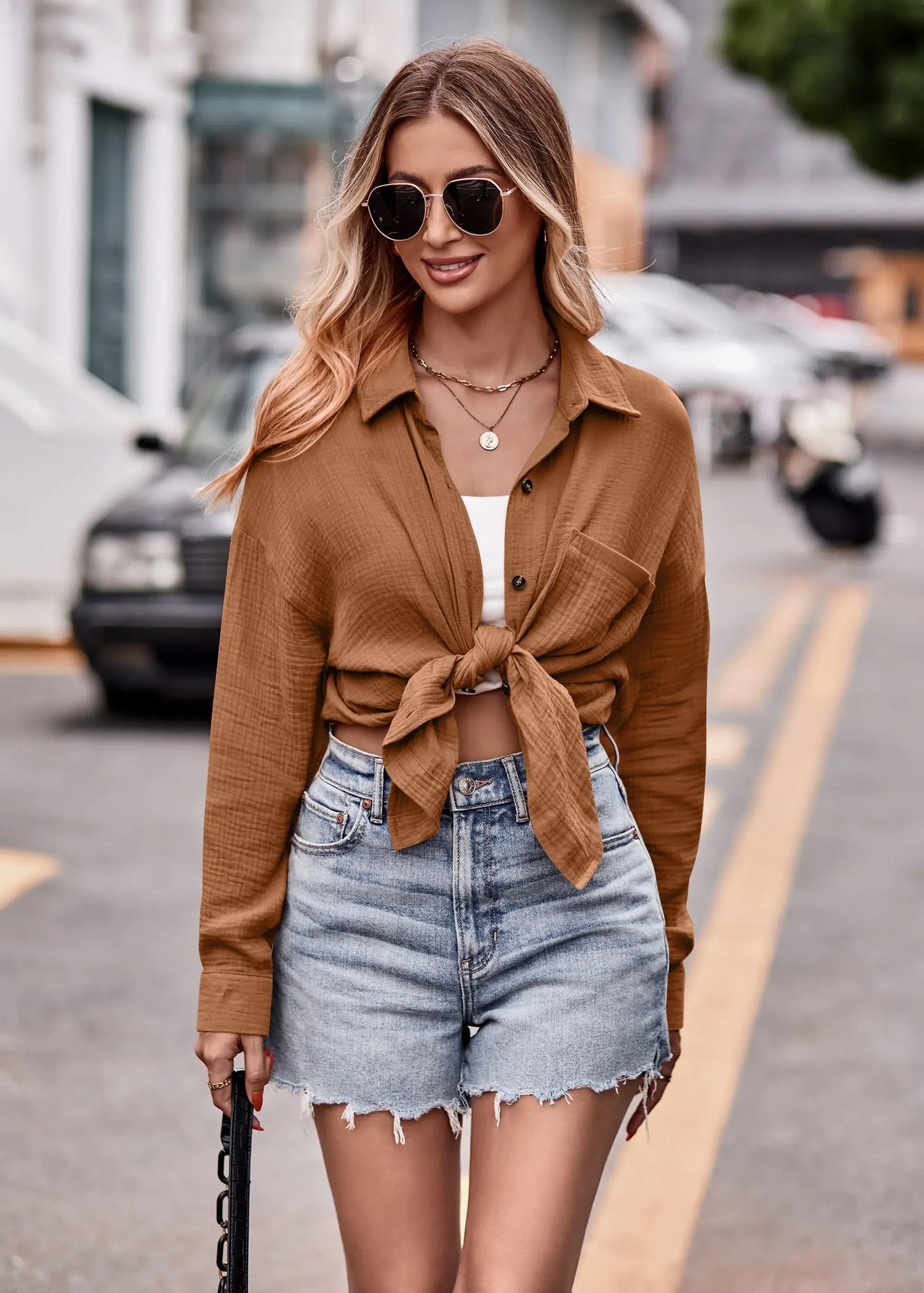 Textured Dropped Shoulder Longline Shirt - Trendsi - Flyclothing LLC