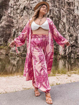 Plus Size Open Front Cardigan and Pants Set - Trendsi - Flyclothing LLC