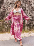Plus Size Open Front Cardigan and Pants Set - Trendsi - Flyclothing LLC