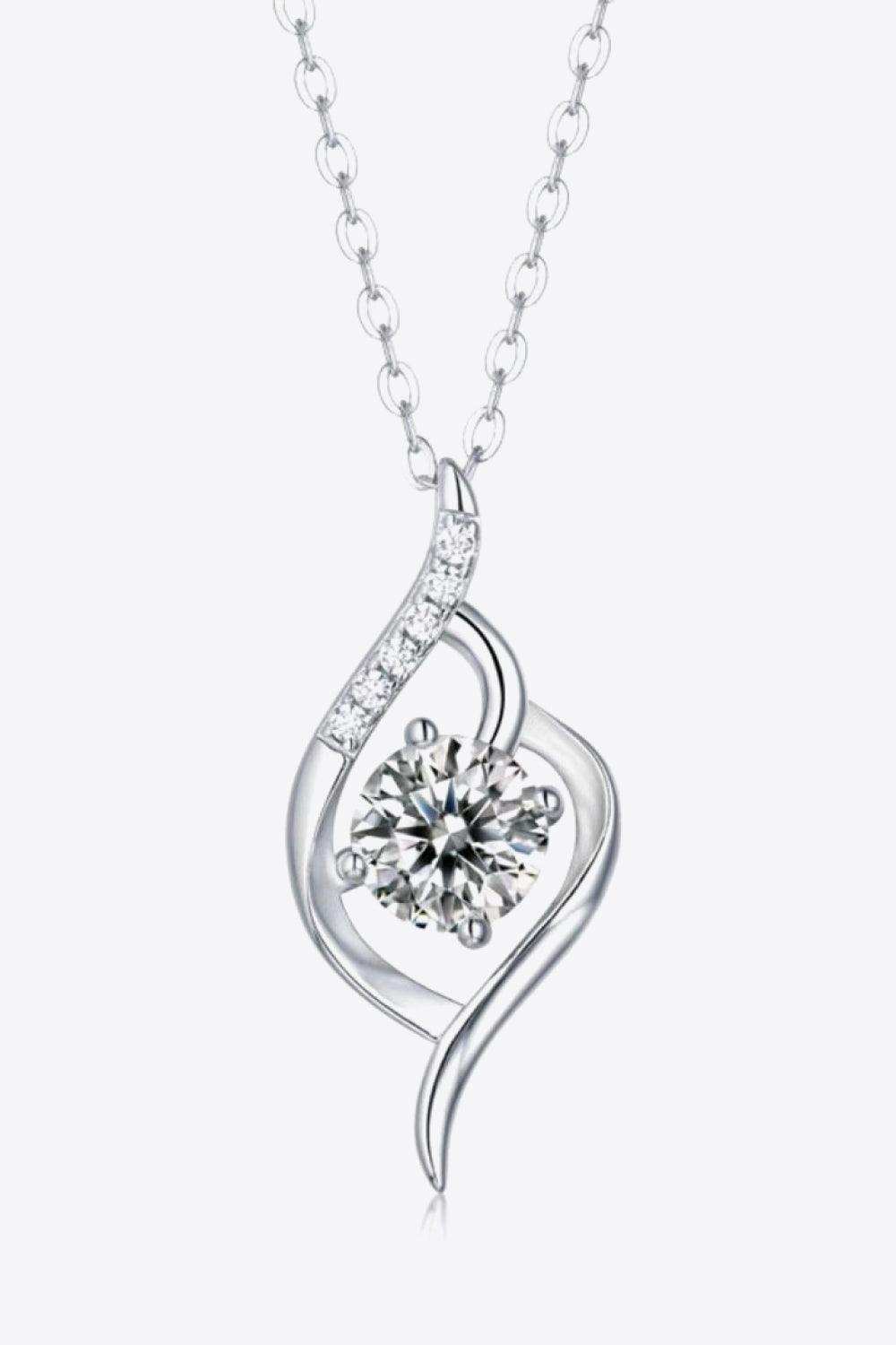 Platinum-Plated 1 Carat Moissanite Pendant Necklace - Trendsi - Flyclothing LLC