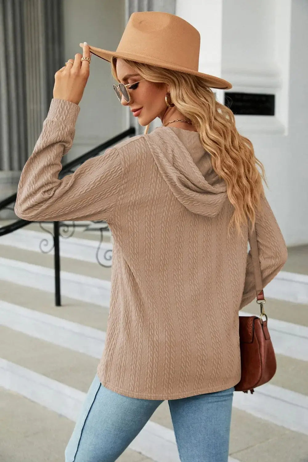 Cable-Knit Long Sleeve Hoodie - Trendsi - Flyclothing LLC