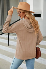 Cable-Knit Long Sleeve Hoodie - Trendsi - Flyclothing LLC