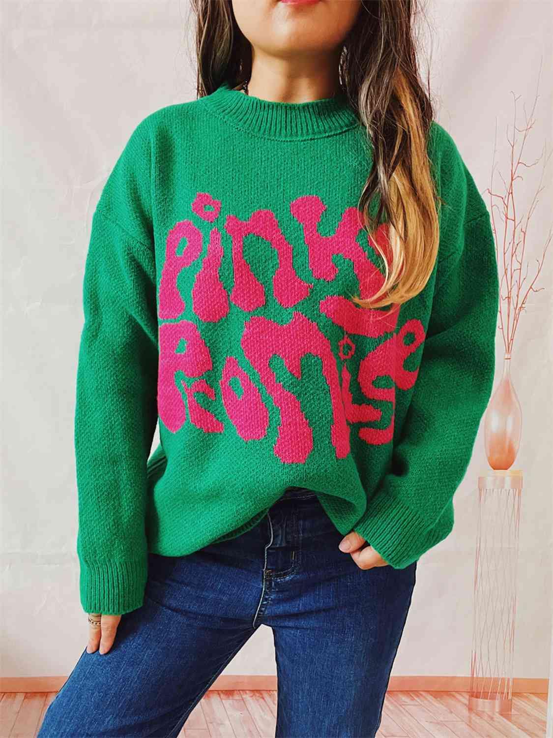 PINKY PROMISE Graphic Sweater - Trendsi