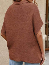 Mock Neck Short Sleeve Sweater - Trendsi - Flyclothing LLC