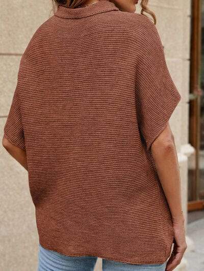 Mock Neck Short Sleeve Sweater - Trendsi - Flyclothing LLC