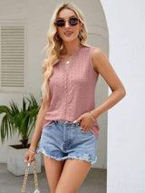 Eyelet Lace Detail V-Neck Tank - Trendsi - Flyclothing LLC