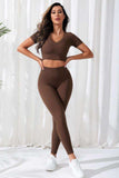 V-Neck Crop Top and High Waistband Long Active Pants - Trendsi - Flyclothing LLC