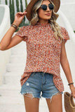 Ditsy Floral Mock Neck Short Sleeve T-Shirt - Trendsi - Flyclothing LLC