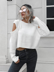 Cold-Shoulder Ribbed Trim Sweater - Trendsi