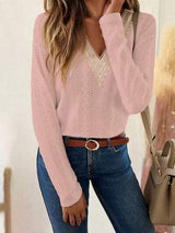 Eyelet V-Neck Dropped Shoulder T-Shirt - Trendsi - Flyclothing LLC