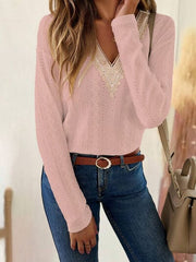 Eyelet V-Neck Dropped Shoulder T-Shirt - Trendsi