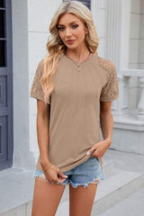 Openwork Round Neck Short Sleeve T-Shirt - Trendsi - Flyclothing LLC