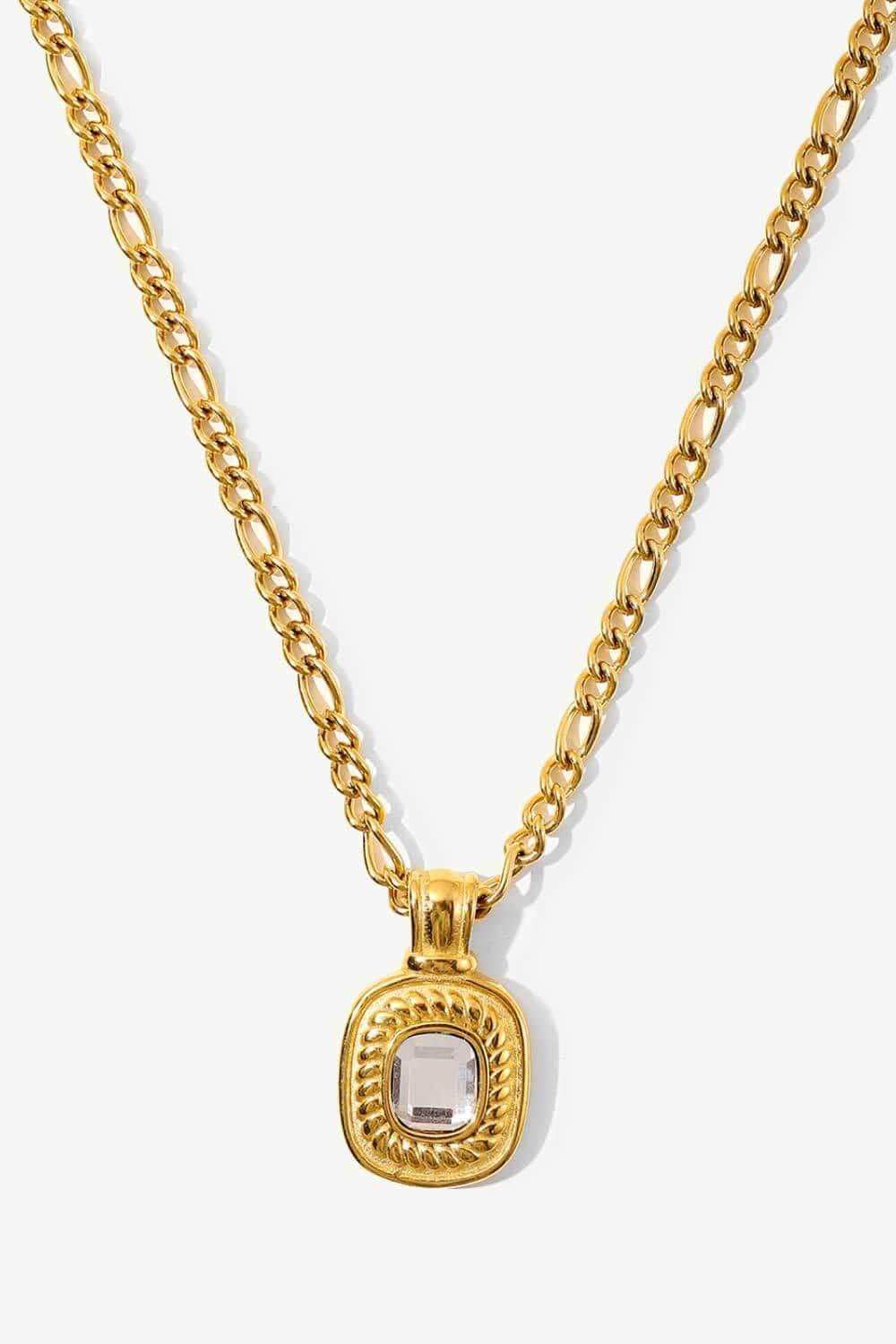18K Gold Plated Inlaid Rhinestone Pendant Necklace - Trendsi - Flyclothing LLC