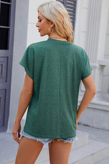 V-Neck Short Sleeve T-Shirt - Trendsi - Flyclothing LLC