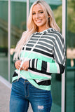 Striped Drawstring Detail Long Sleeve Hoodie - Trendsi