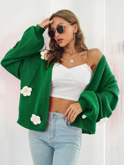 Floral Open Front Long Sleeve Cardigan - Trendsi