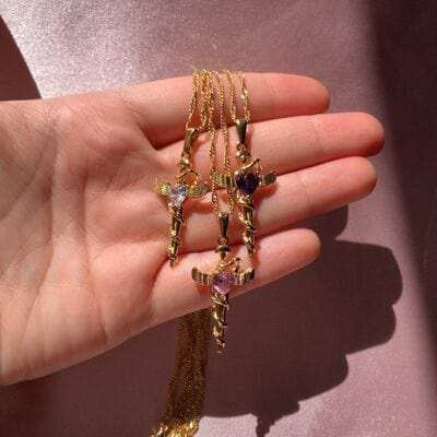 Copper Zircon Cross Pendant Necklace - Trendsi - Flyclothing LLC