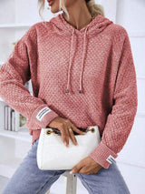 Texture Drawstring Long Sleeve Hooded Sweater - Trendsi - Flyclothing LLC