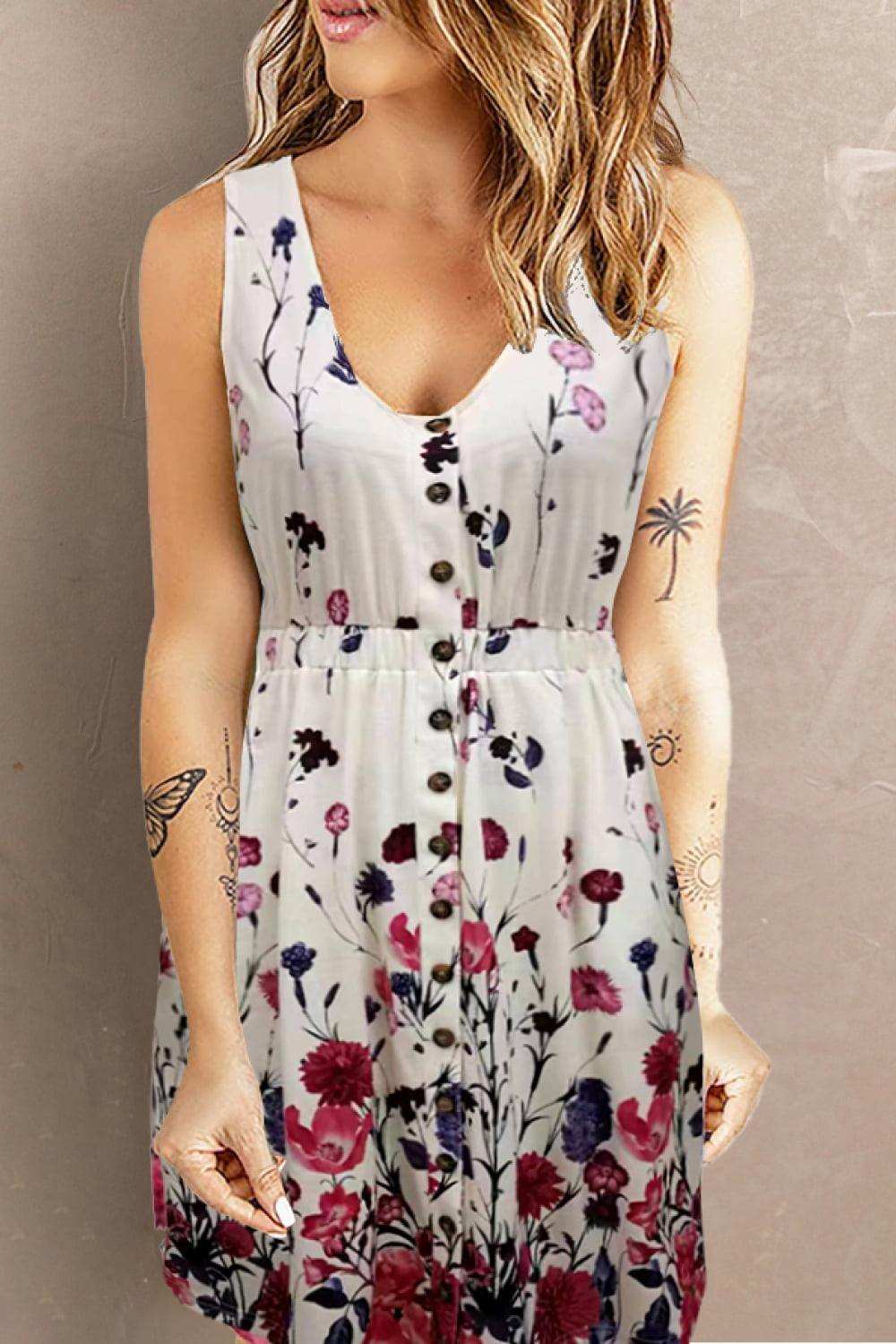 Double Take Scoop Neck Buttoned Sleeveless Magic Dress with Pockets - Trendsi - Flyclothing LLC