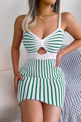 Striped Cutout Spaghetti Strap Knit Dress - Trendsi - Flyclothing LLC