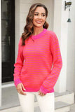 Striped Round Neck Dropped Shoulder Sweater - Trendsi - Flyclothing LLC