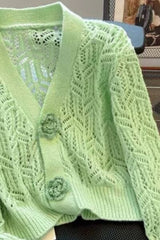 Openwork V-Neck Dropped Shoulder Cardigan - Trendsi