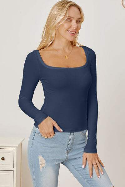 Square Neck Long Sleeve T-Shirt - Trendsi - Flyclothing LLC