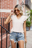 Eyelet Flutter Sleeve Scalloped V-Neck Top - Trendsi - Flyclothing LLC