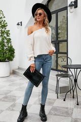 Boat Neck Horizontal Ribbing Dolman Sleeve Sweater - Trendsi - Flyclothing LLC