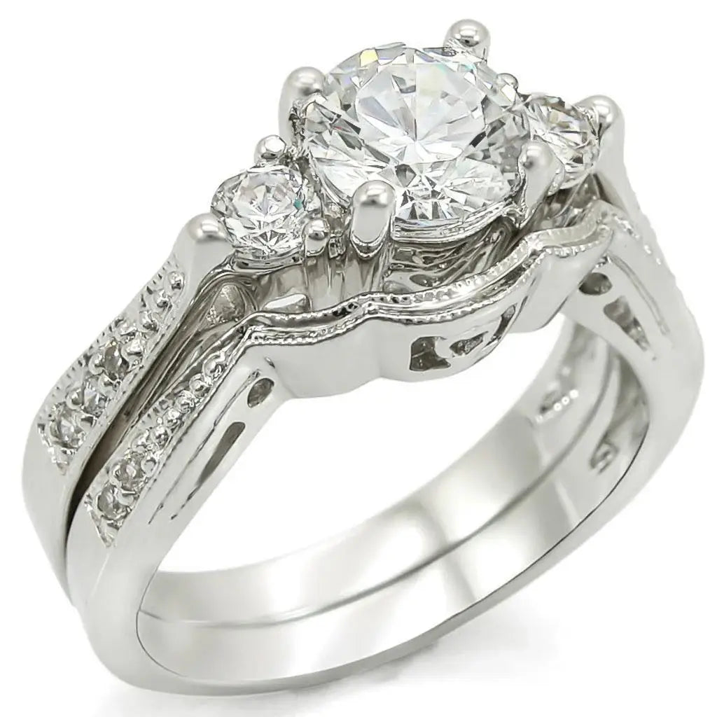 Alamode Rhodium Brass Ring with AAA Grade CZ in Clear - Alamode - Flyclothing LLC