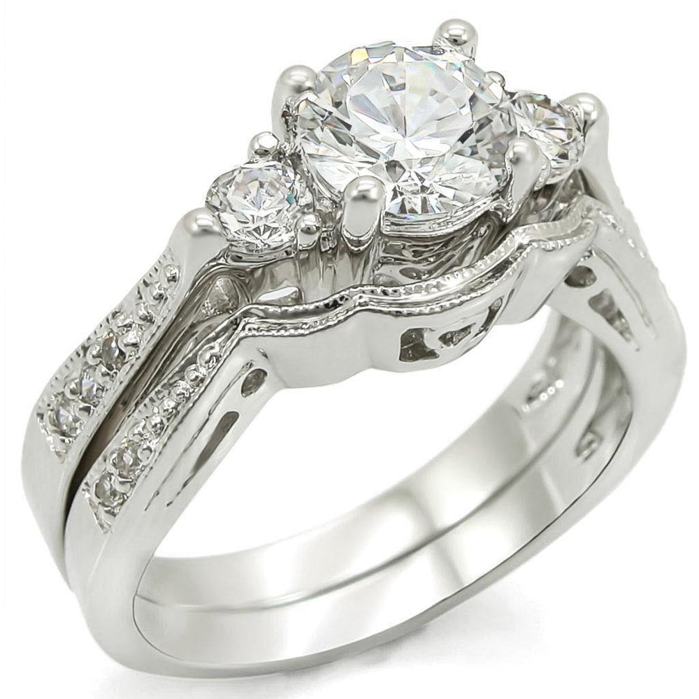 Alamode Rhodium Brass Ring with AAA Grade CZ in Clear - Alamode