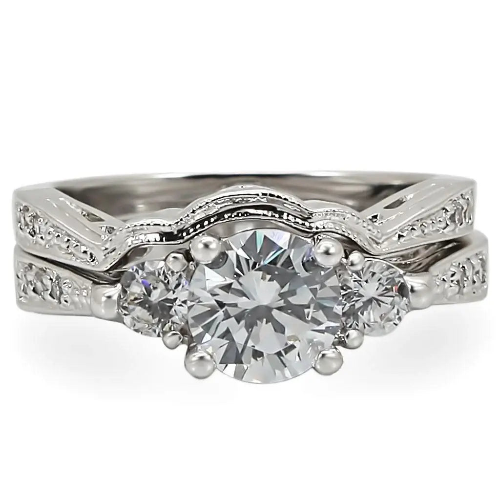 Alamode Rhodium Brass Ring with AAA Grade CZ in Clear - Alamode - Flyclothing LLC
