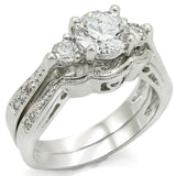 Alamode Rhodium Brass Ring with AAA Grade CZ in Clear - Alamode