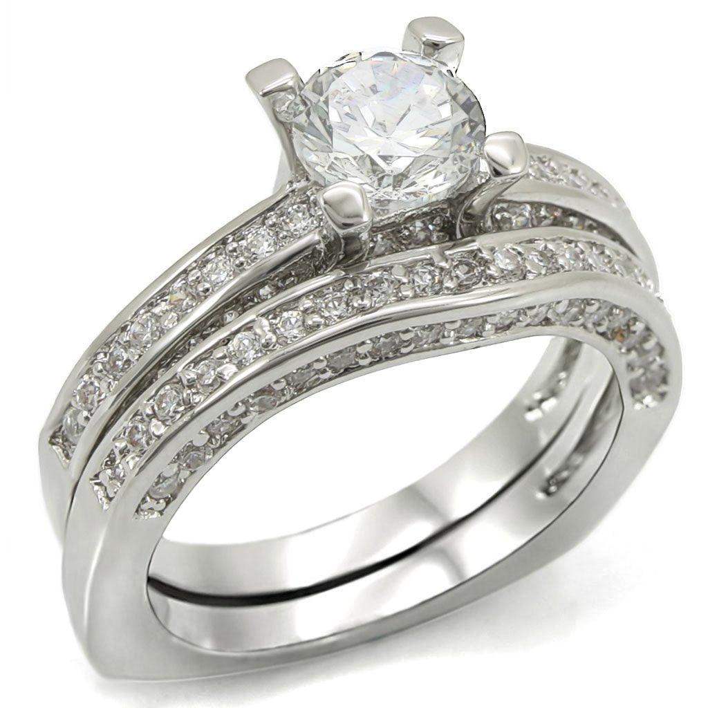 Alamode Rhodium Brass Ring with AAA Grade CZ in Clear - Alamode - Flyclothing LLC