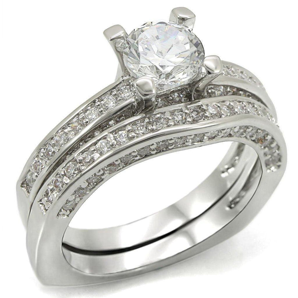 Alamode Rhodium Brass Ring with AAA Grade CZ in Clear - Alamode