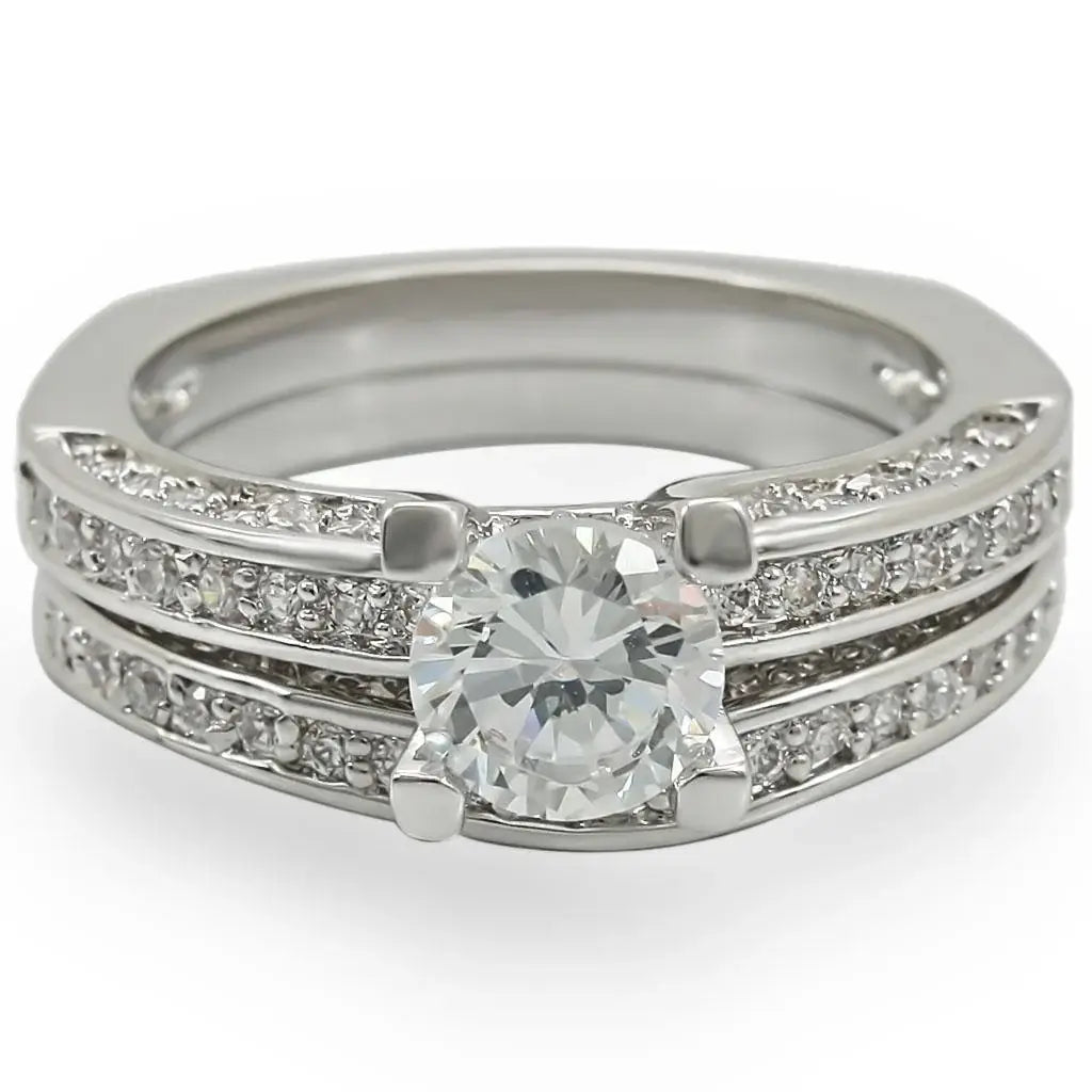 Alamode Rhodium Brass Ring with AAA Grade CZ in Clear - Alamode - Flyclothing LLC