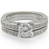 Alamode Rhodium Brass Ring with AAA Grade CZ in Clear - Alamode