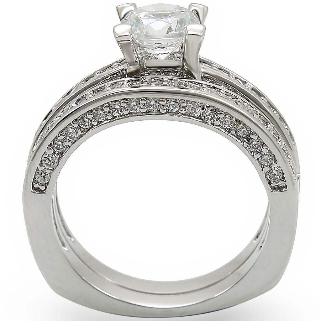 Alamode Rhodium Brass Ring with AAA Grade CZ in Clear - Alamode - Flyclothing LLC