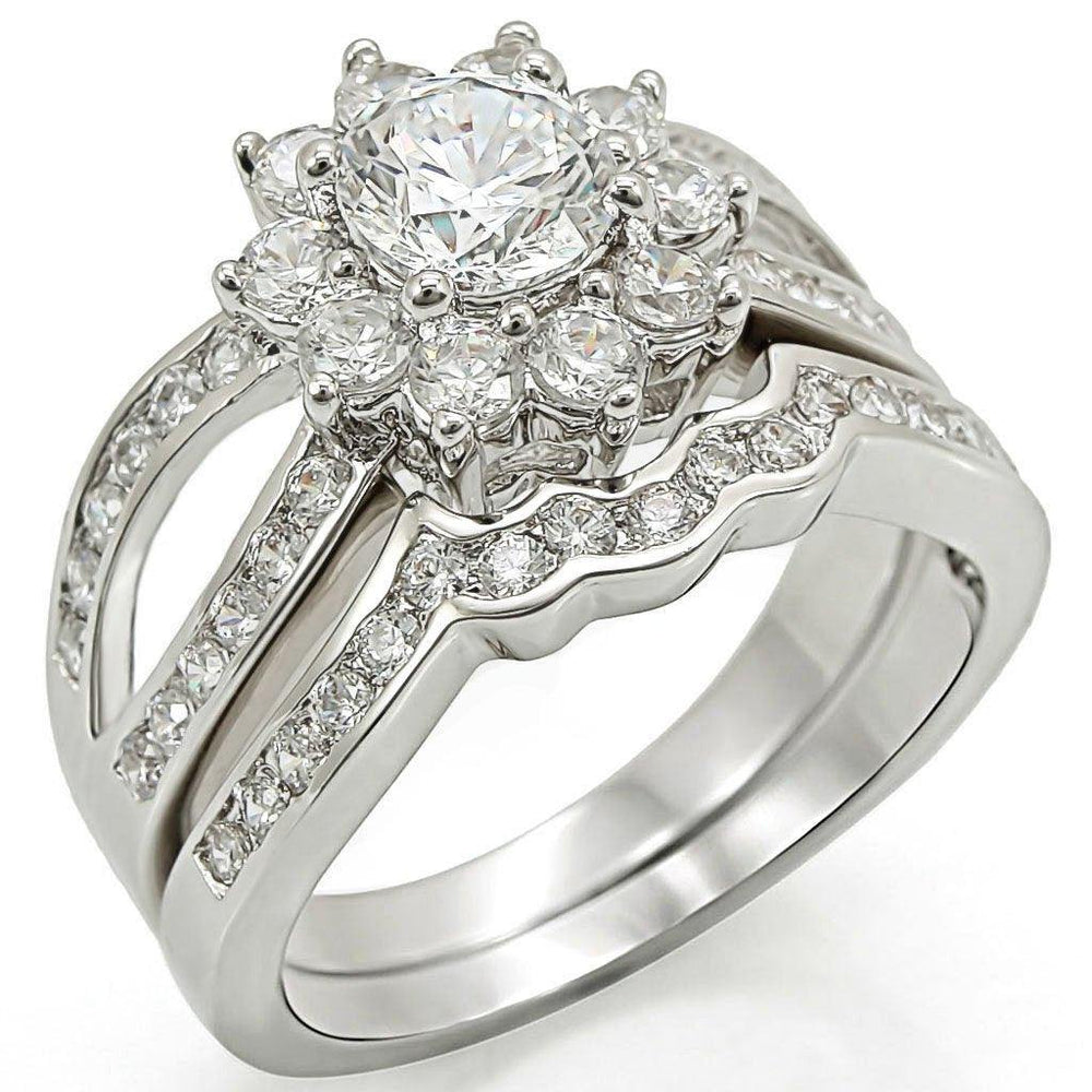 Alamode Rhodium Brass Ring with AAA Grade CZ in Clear - Alamode