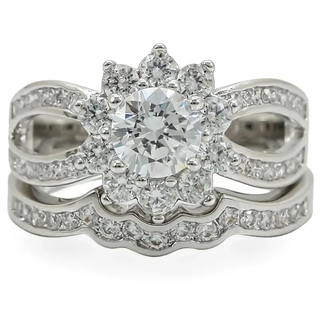 Alamode Rhodium Brass Ring with AAA Grade CZ in Clear - Alamode - Flyclothing LLC