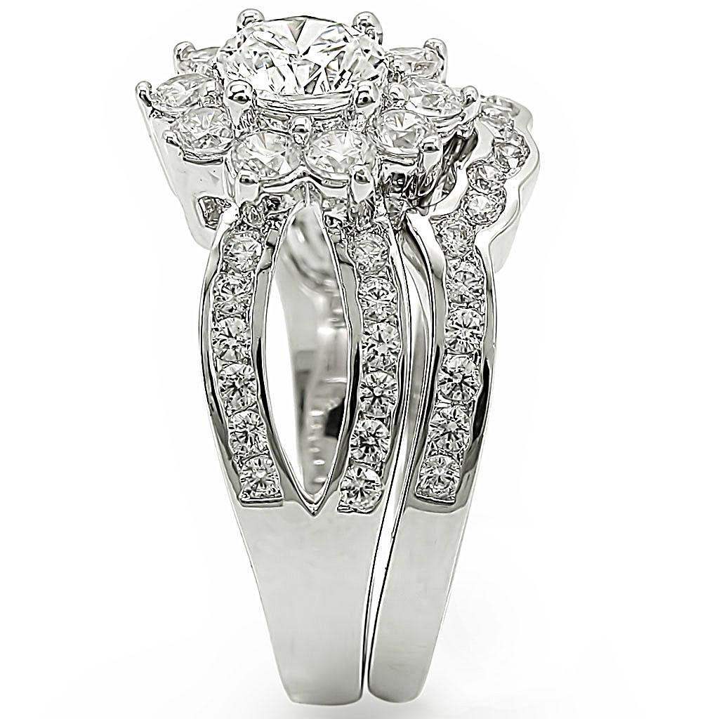 Alamode Rhodium Brass Ring with AAA Grade CZ in Clear - Alamode - Flyclothing LLC