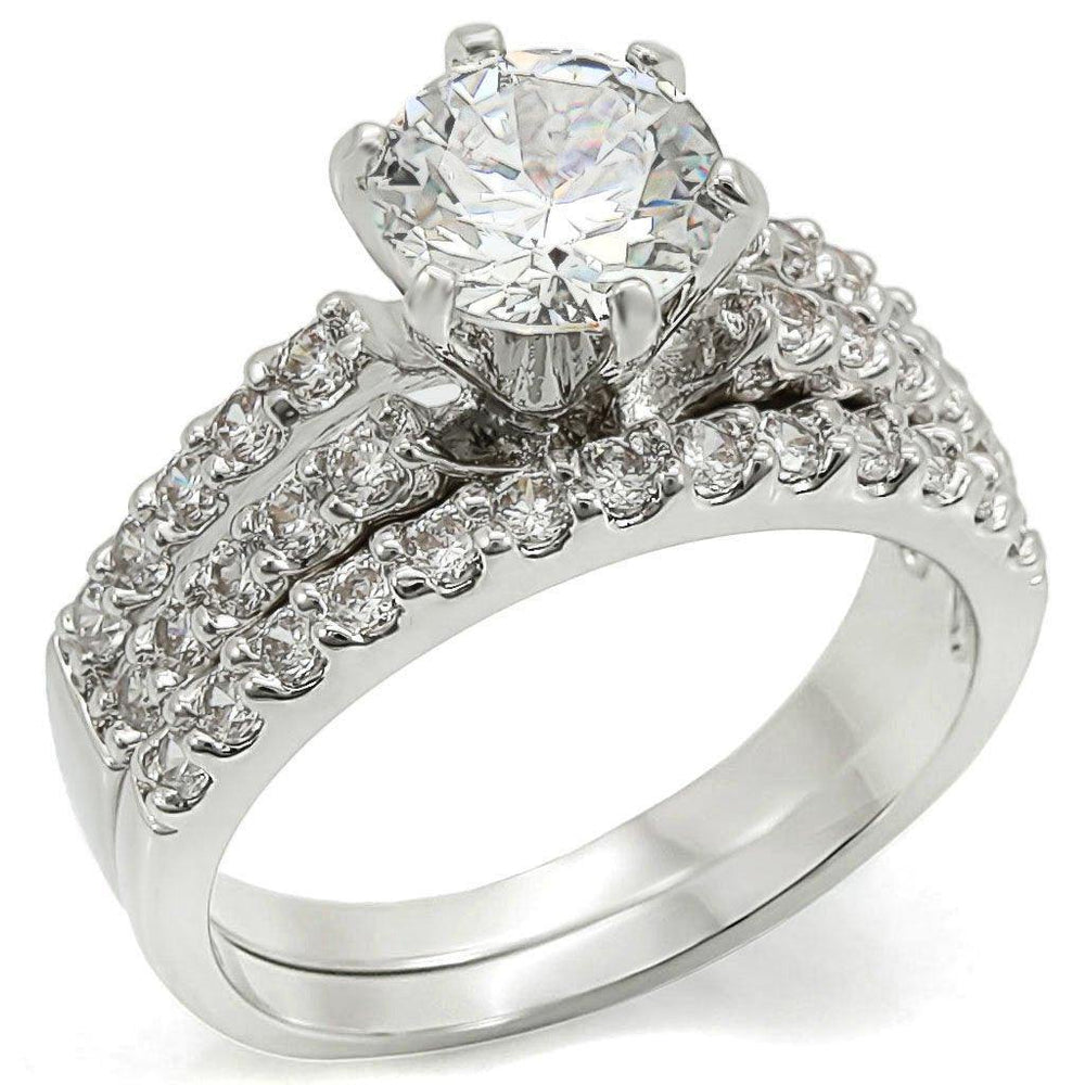 Alamode Rhodium Brass Ring with AAA Grade CZ in Clear - Alamode