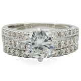 Alamode Rhodium Brass Ring with AAA Grade CZ in Clear - Alamode