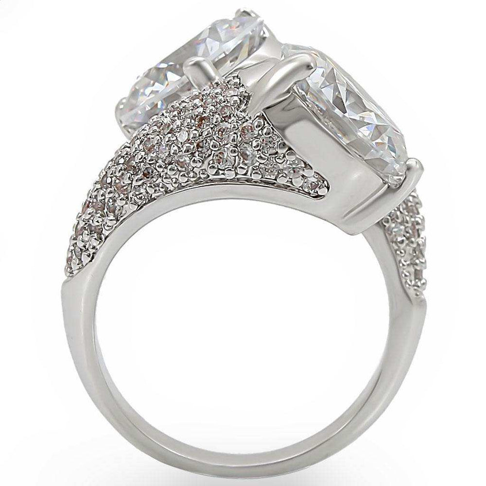 Alamode Rhodium Brass Ring with AAA Grade CZ in Clear - Alamode - Flyclothing LLC