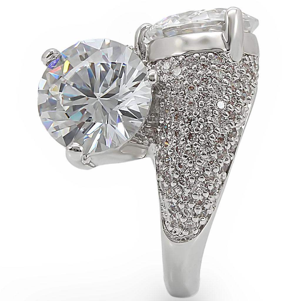Alamode Rhodium Brass Ring with AAA Grade CZ in Clear - Alamode - Flyclothing LLC