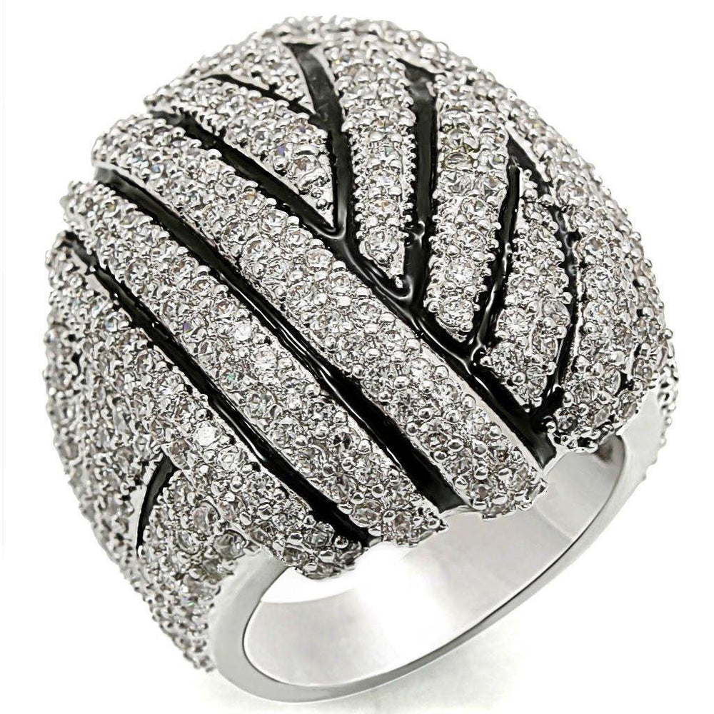 Alamode Rhodium Brass Ring with AAA Grade CZ in Clear - Alamode